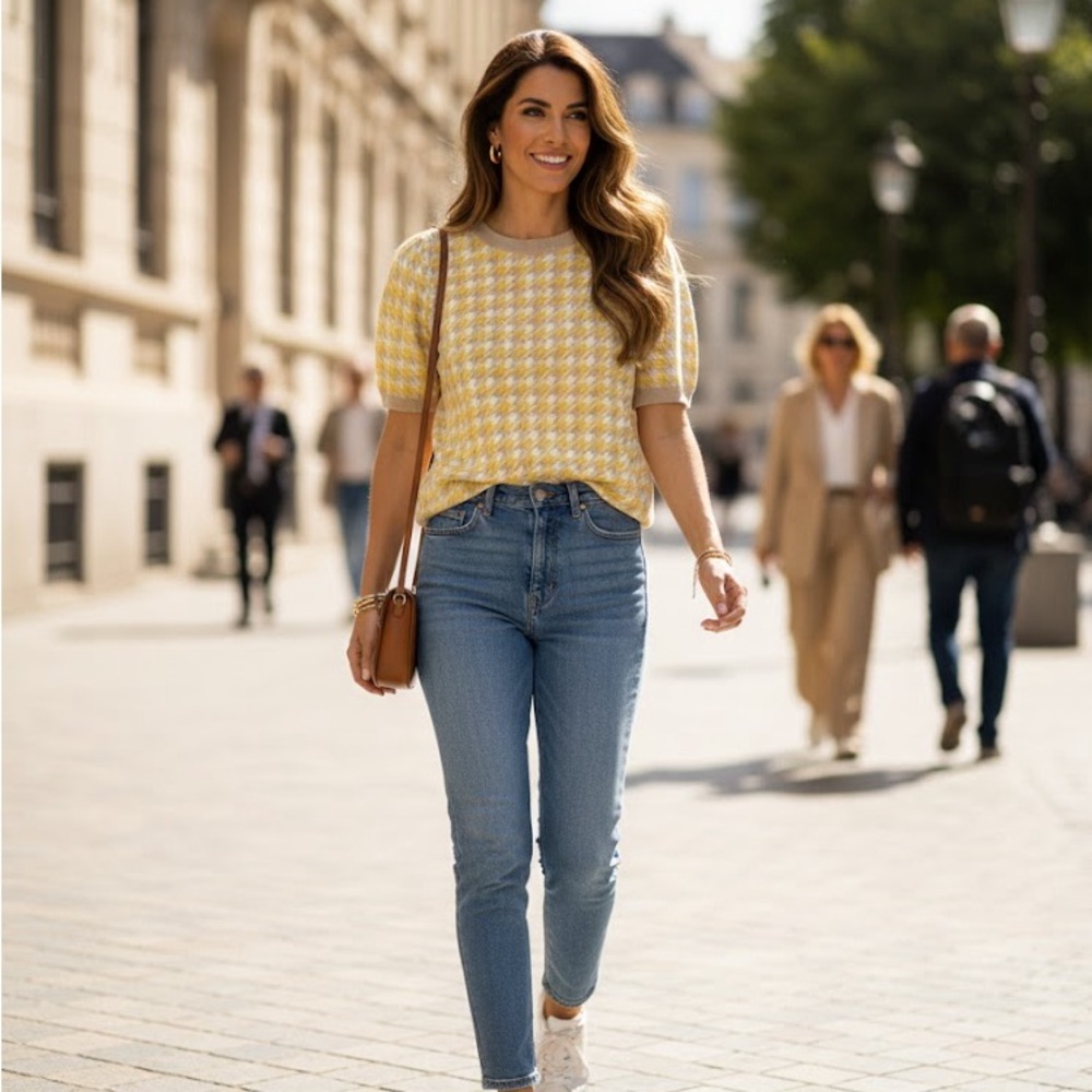 Ann Taylor Yellow and White Short Sleeve Tee -106